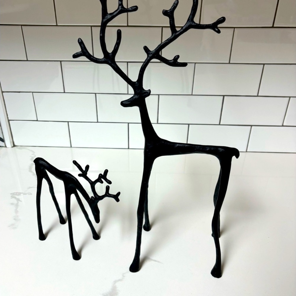 Pottery Barn bronze sculpted reindeer set of 2.